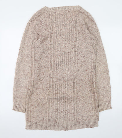 Fat Face Women Beige Knit Jumper Dress Size 8 Long Sleeve Casual Wool Blend