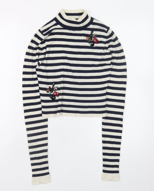 Zara Women Multicoloured Mock Neck Striped Wool Knit Jumper Size 8