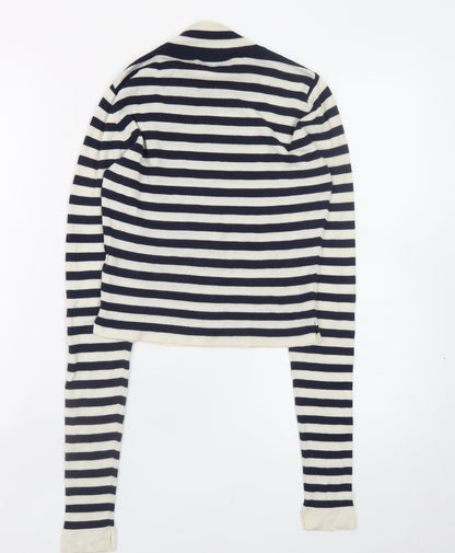 Zara Women Multicoloured Mock Neck Striped Wool Knit Jumper Size 8