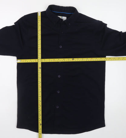 Larsson & Co Men's Black Button-Up Long Sleeve Regular Fit Shirt M