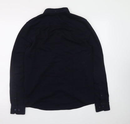 Larsson & Co Men's Black Button-Up Long Sleeve Regular Fit Shirt M
