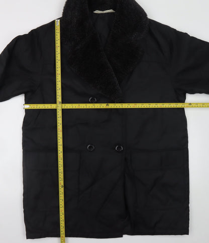 Marks and Spencer Women Black Faux Fur Collar Mid-Length Coat UK 12