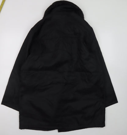 Marks and Spencer Women Black Faux Fur Collar Mid-Length Coat UK 12
