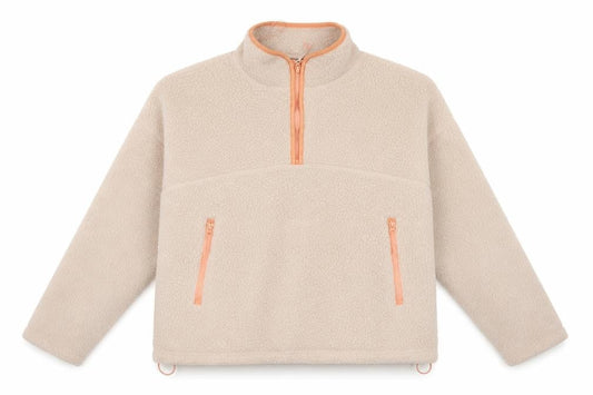 Front view of Dunnes Women’s Beige Fleece Half Zip Jacket, size UK 14