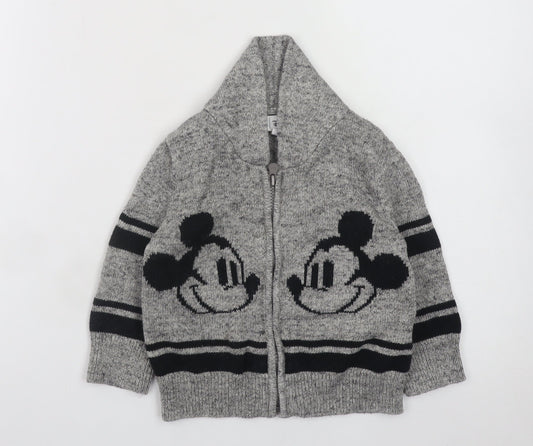 Gap Disney Grey Full Zip Knit Cardigan 18-24 Months Unisex Baby Mickey Mouse