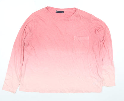 Marks and Spencer Women's Pink Long Sleeve Cotton Crew Neck T-Shirt Size 14