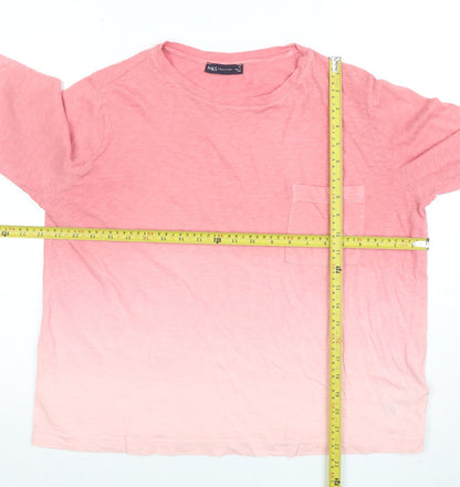 Marks and Spencer Women's Pink Long Sleeve Cotton Crew Neck T-Shirt Size 14