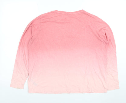 Marks and Spencer Women's Pink Long Sleeve Cotton Crew Neck T-Shirt Size 14