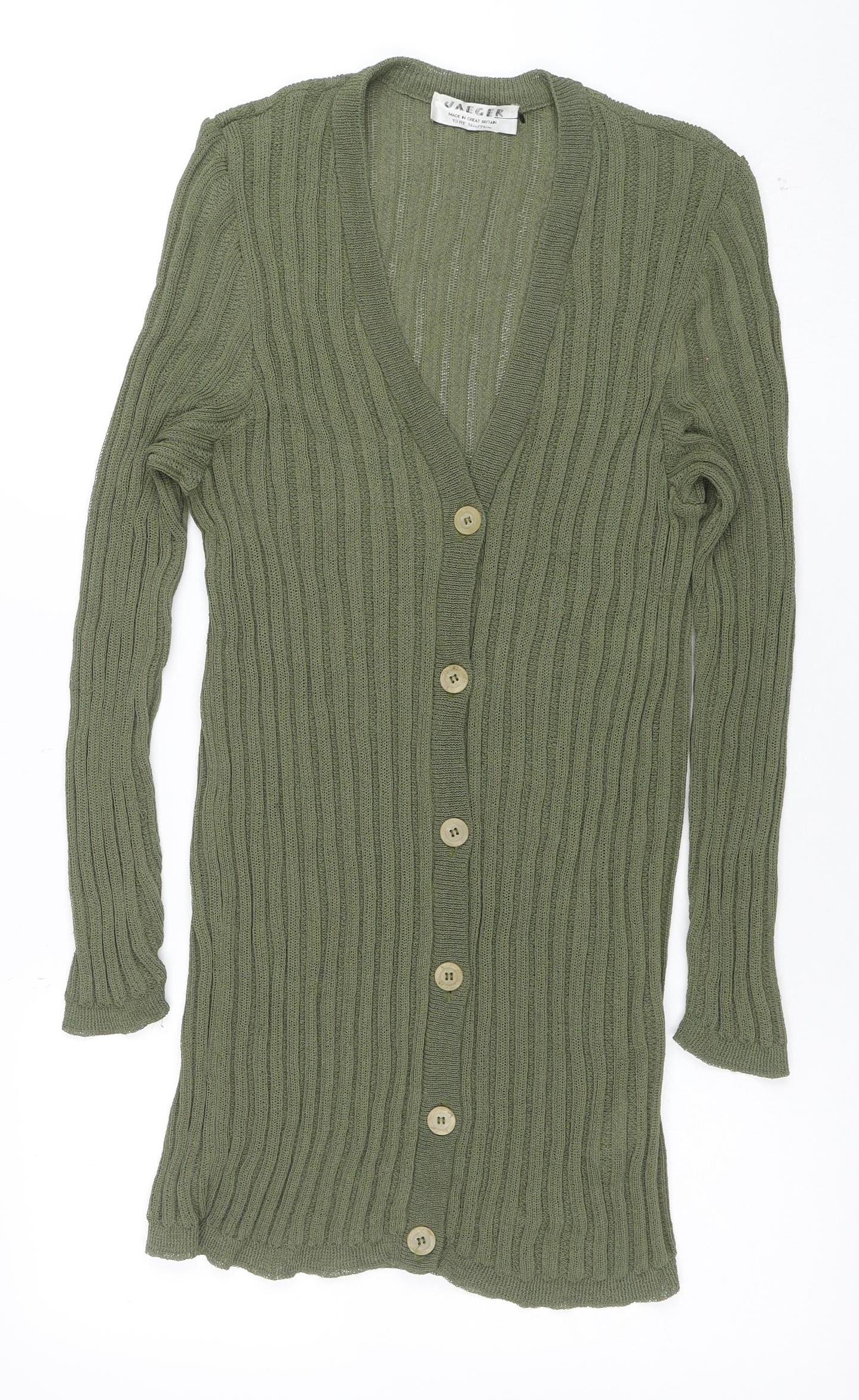 Womens UK Size 10 Jaeger Green Cardigan Jumper
