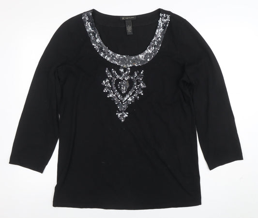 Womens UK Size XL INC International Concepts Black Basic T-Shirt