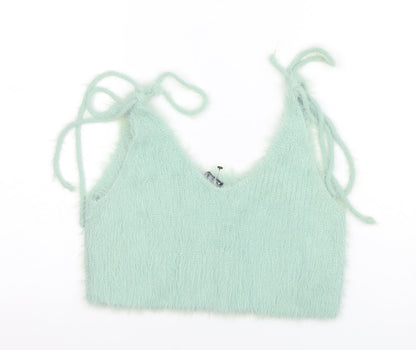 Zara Women's Green Knit Fuzzy Camisole Tank Top M