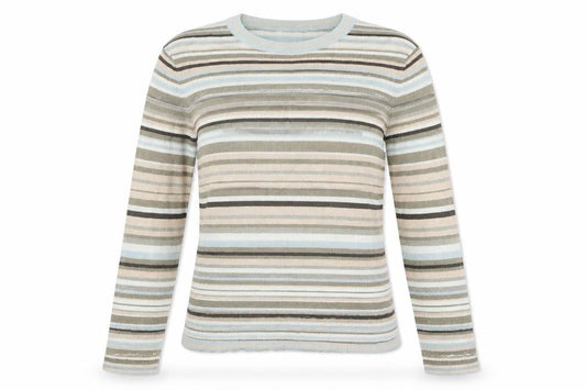 Front view of Jaeger Women's Multicoloured Striped Cotton Jumper, size M