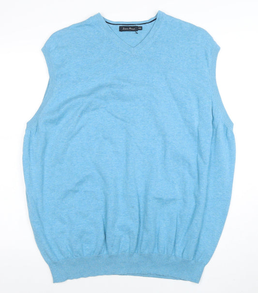 James Pringle Men's Blue 2XL Cotton V-Neck Sleeveless Jumper Vest