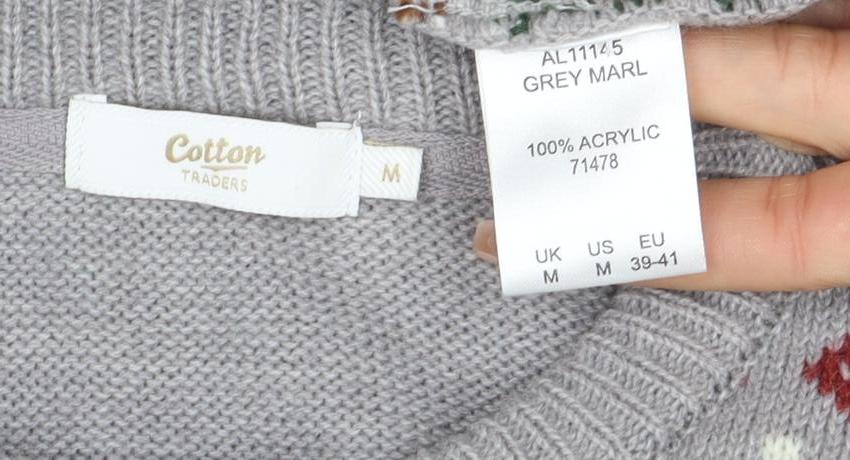 Mens UK Size M Cotton Traders Grey Pullover Jumper