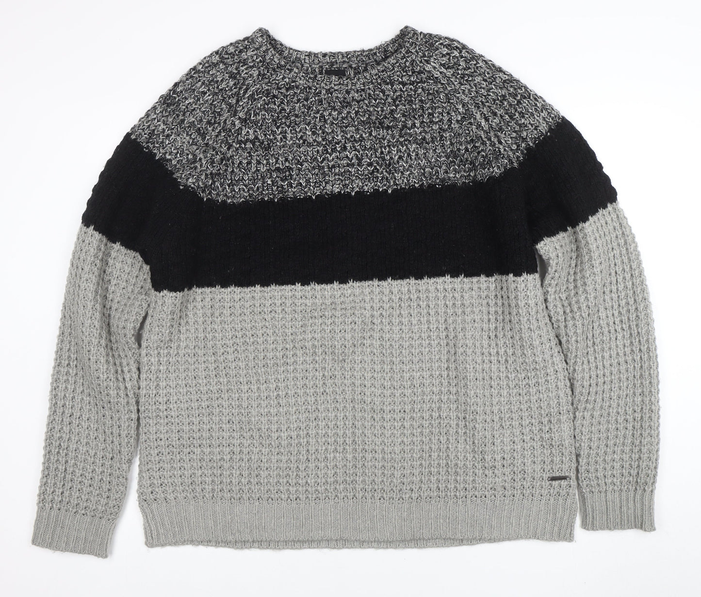 River Island Men's Grey Chunky-Knit Acrylic Pullover Jumper 2XL