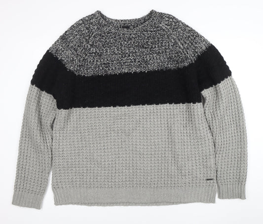 River Island Men's Grey Chunky-Knit Acrylic Pullover Jumper 2XL