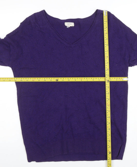Fat Face Women's Purple V-Neck Cotton Wool Knit Jumper Size 10