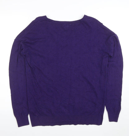 Fat Face Women's Purple V-Neck Cotton Wool Knit Jumper Size 10