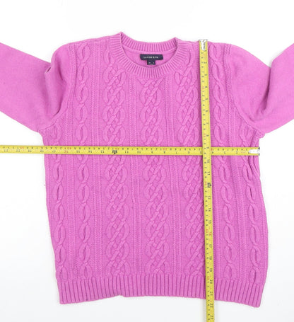 Lands’ End Women’s Pink Cable-Knit Wool Blend Crew Neck Jumper Size M