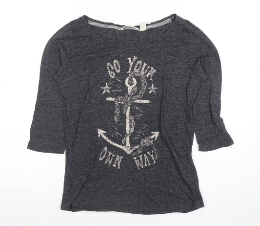 O'Neill Women's Grey Boat Neck 3/4 Sleeve Nautical T-Shirt Size M