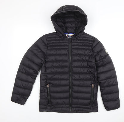 SoulCal & Co Boys Black Hooded Puffer Jacket 11-12 Years Quilted Full Zip