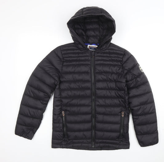 SoulCal & Co Boys Black Hooded Puffer Jacket 11-12 Years Quilted Full Zip