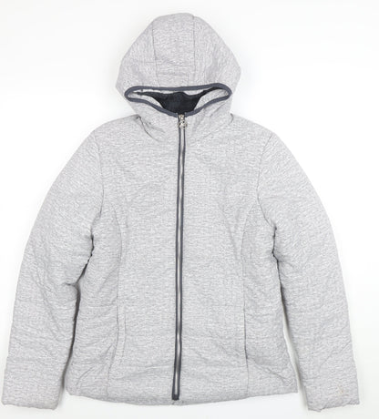 New Balance Women's Grey Hooded Puffer Jacket Size M Polyester Lined