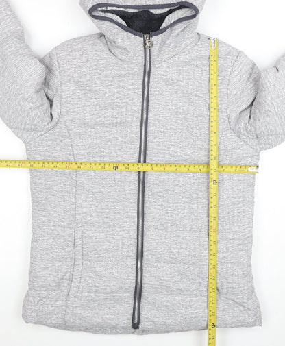 New Balance Women's Grey Hooded Puffer Jacket Size M Polyester Lined