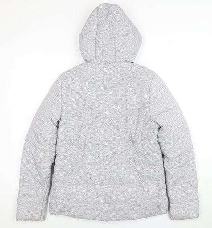 New Balance Women's Grey Hooded Puffer Jacket Size M Polyester Lined