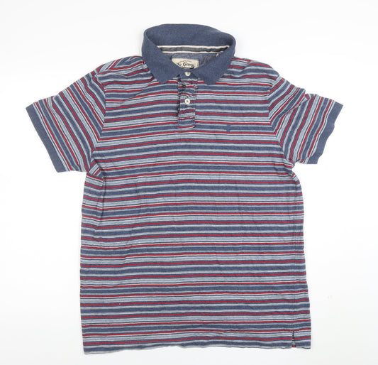 St. George by Duffer Blue Red Striped Cotton Polo Shirt Men's XL