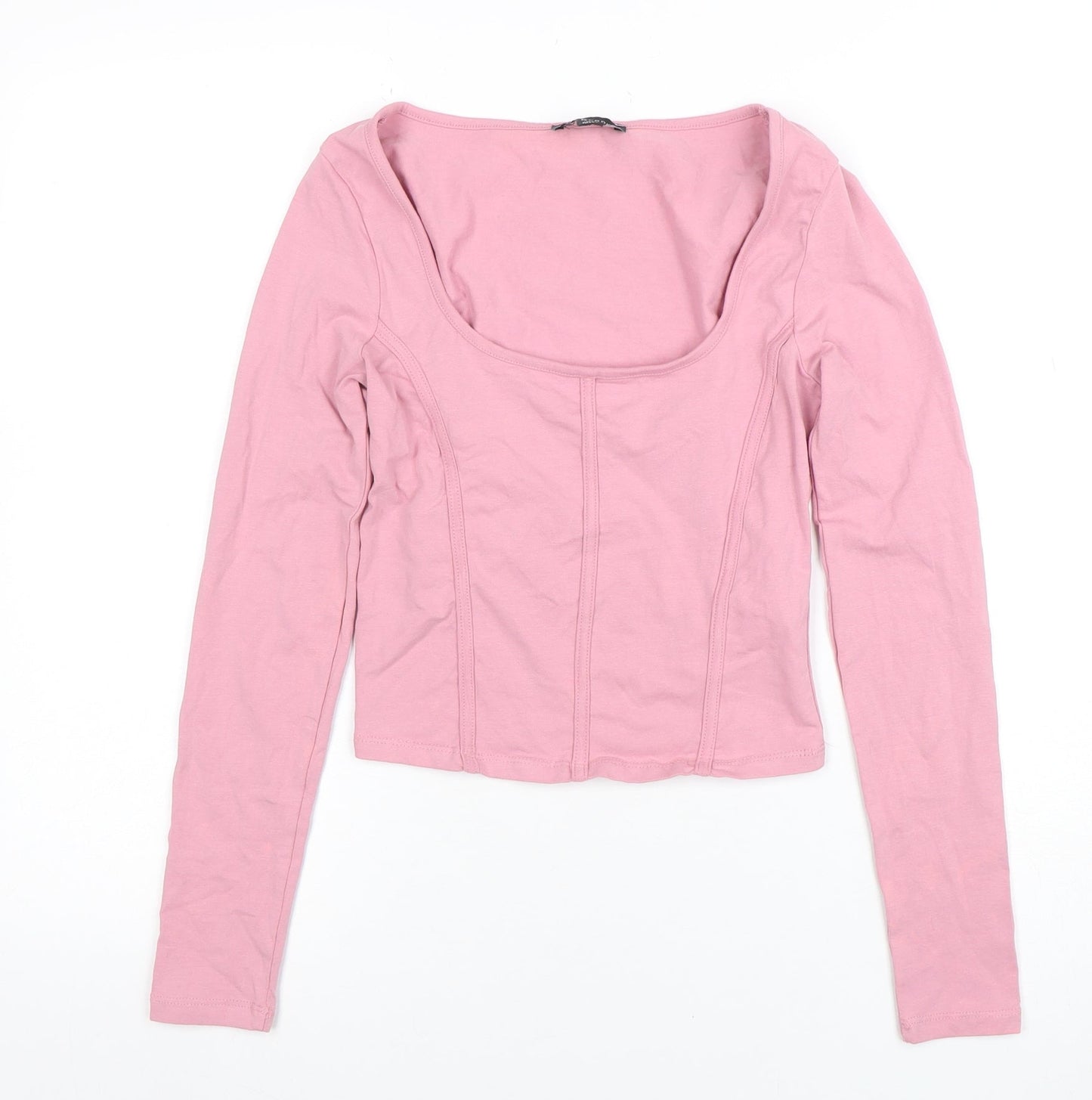 New Look Women Pink Cropped Long Sleeve Scoop Neck Top Size 6