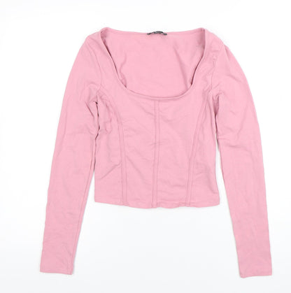 New Look Women Pink Cropped Long Sleeve Scoop Neck Top Size 6