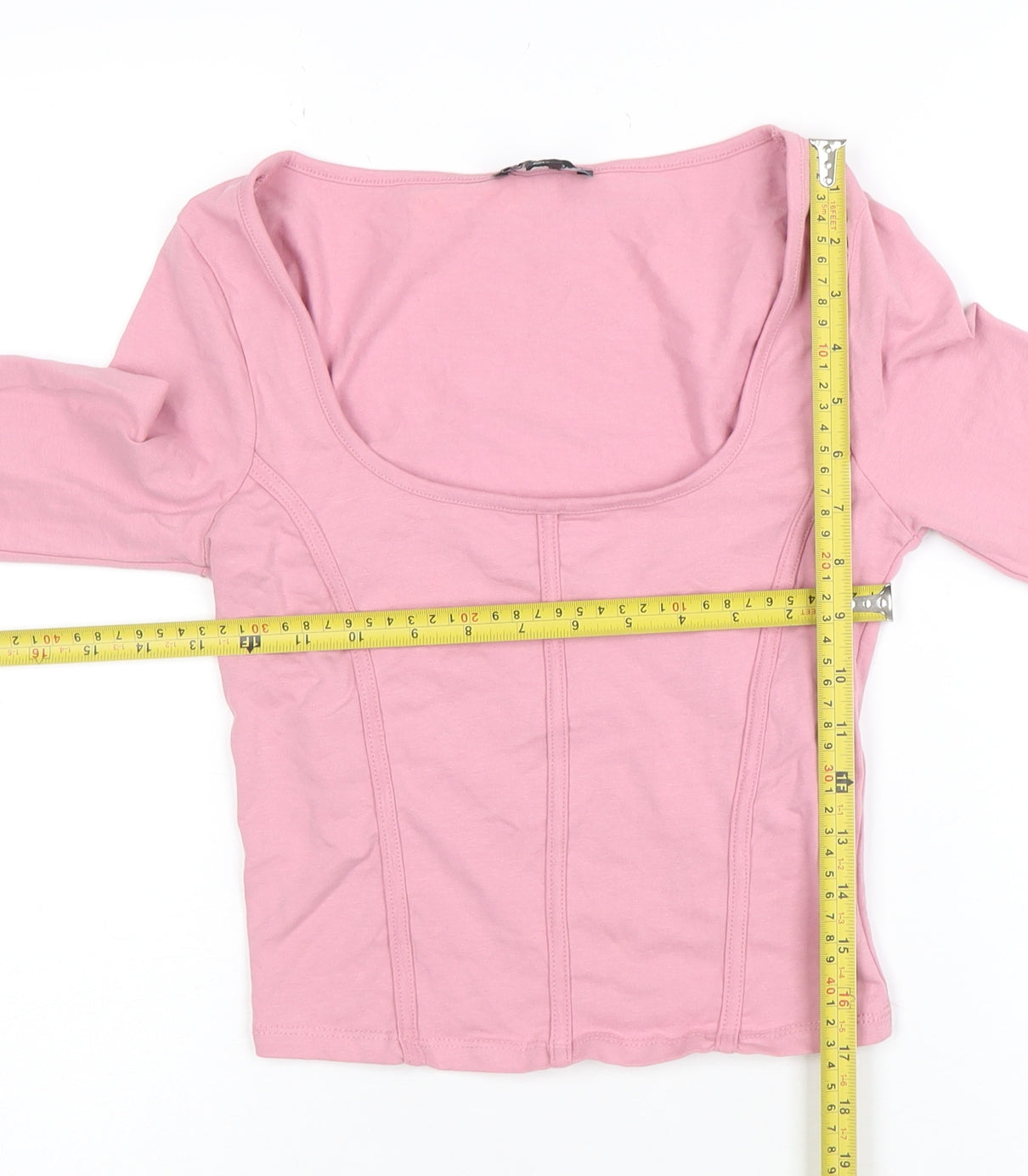 New Look Women Pink Cropped Long Sleeve Scoop Neck Top Size 6