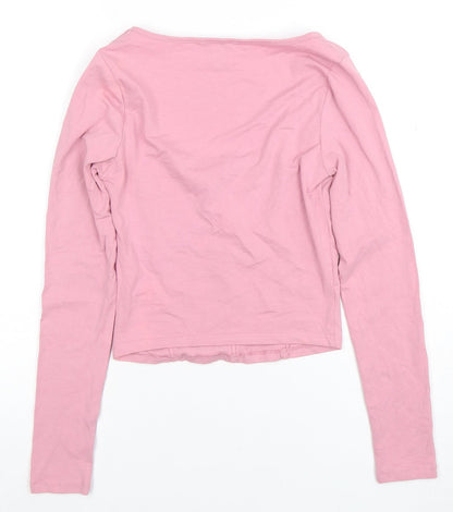 New Look Women Pink Cropped Long Sleeve Scoop Neck Top Size 6