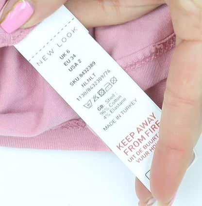 New Look Women Pink Cropped Long Sleeve Scoop Neck Top Size 6