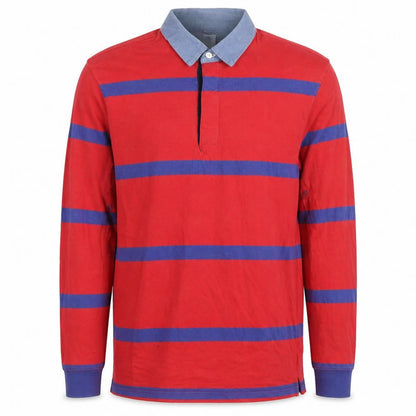 Urban Outfitters Men's Red Striped Long Sleeve Polo Shirt M