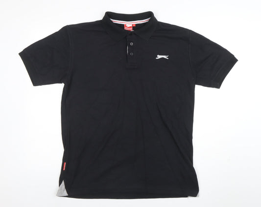 Slazenger Men's Black Regular Fit Polo Shirt Size L Cotton Stretch