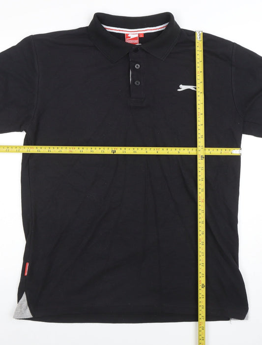 Slazenger Men's Black Regular Fit Polo Shirt Size L Cotton Stretch