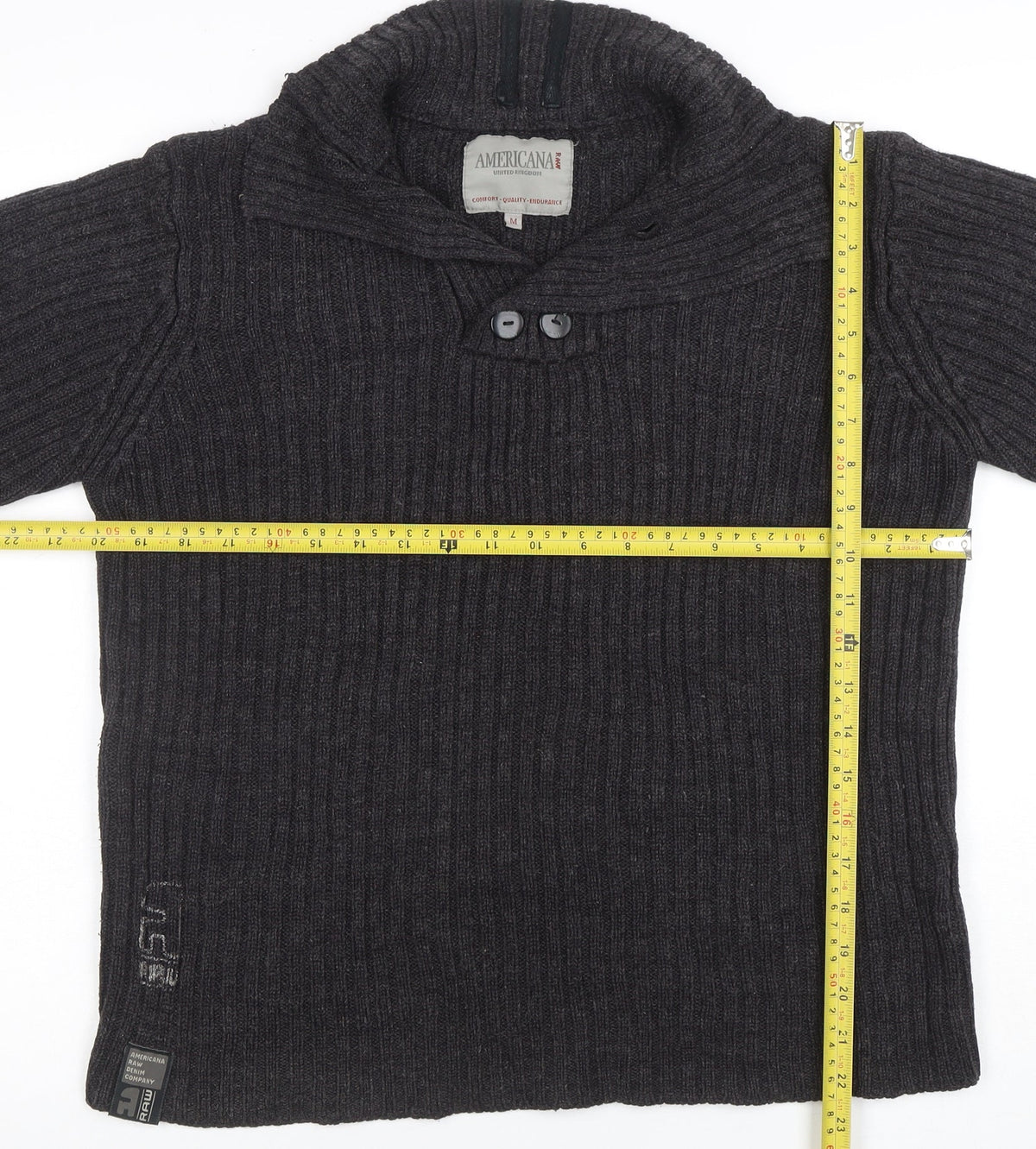 Mens UK Size M Americana Raw Grey Pullover Jumper