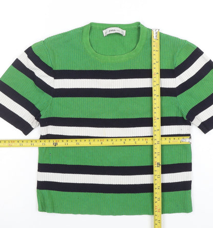 Womens UK Size M Zara Green Basic T-Shirt