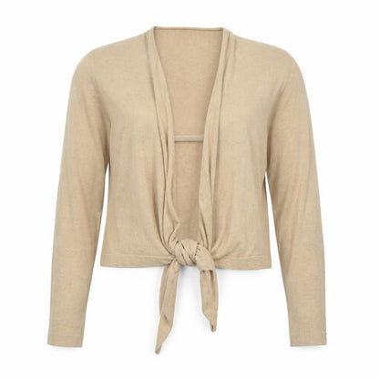 Long Tall Sally Women Beige Cotton Tie Front Cardigan Size 16