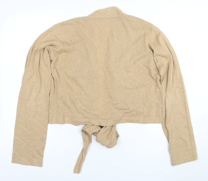 Long Tall Sally Women Beige Cotton Tie Front Cardigan Size 16