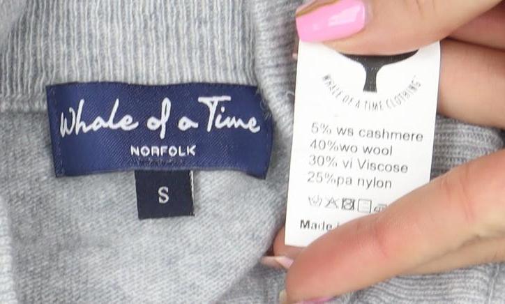 Womens UK Size S Whale of a Time Grey Full Zip Jumper