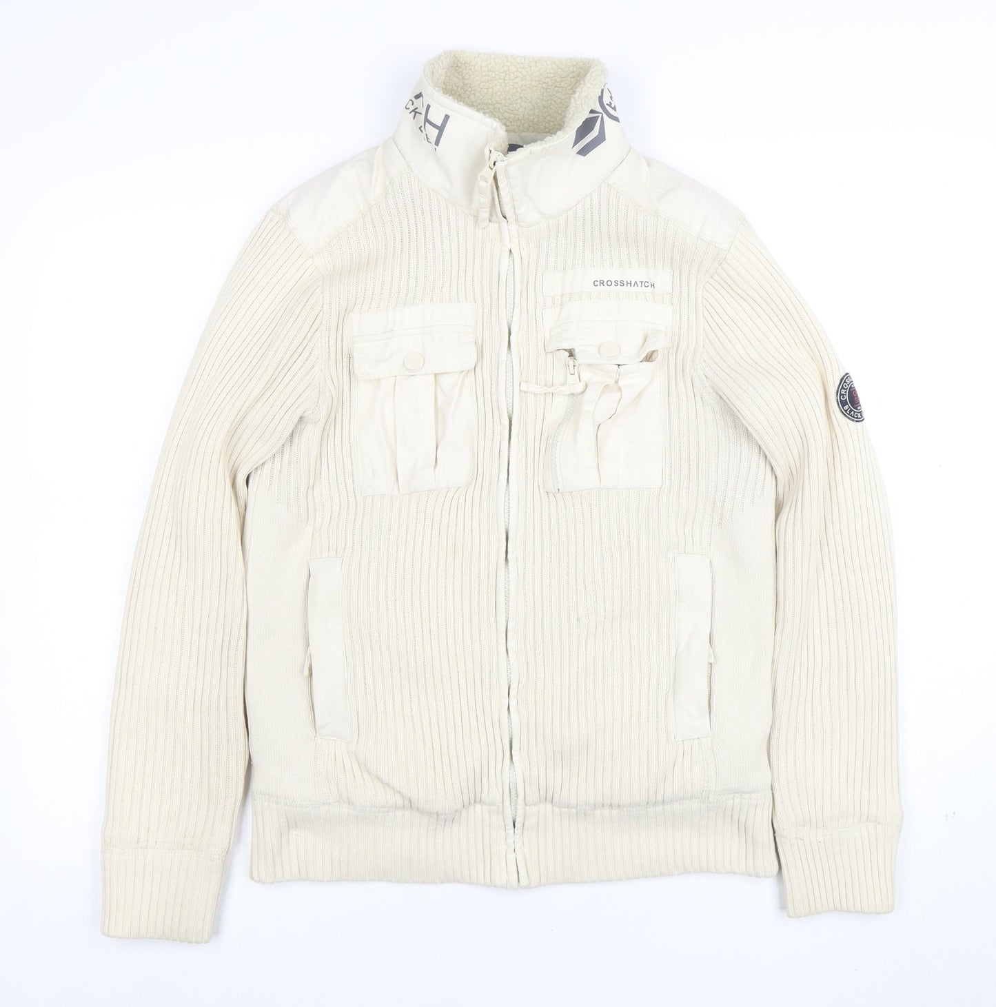 Mens UK Size M Crosshatch Beige Bomber Jacket