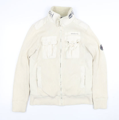 Mens UK Size M Crosshatch Beige Bomber Jacket