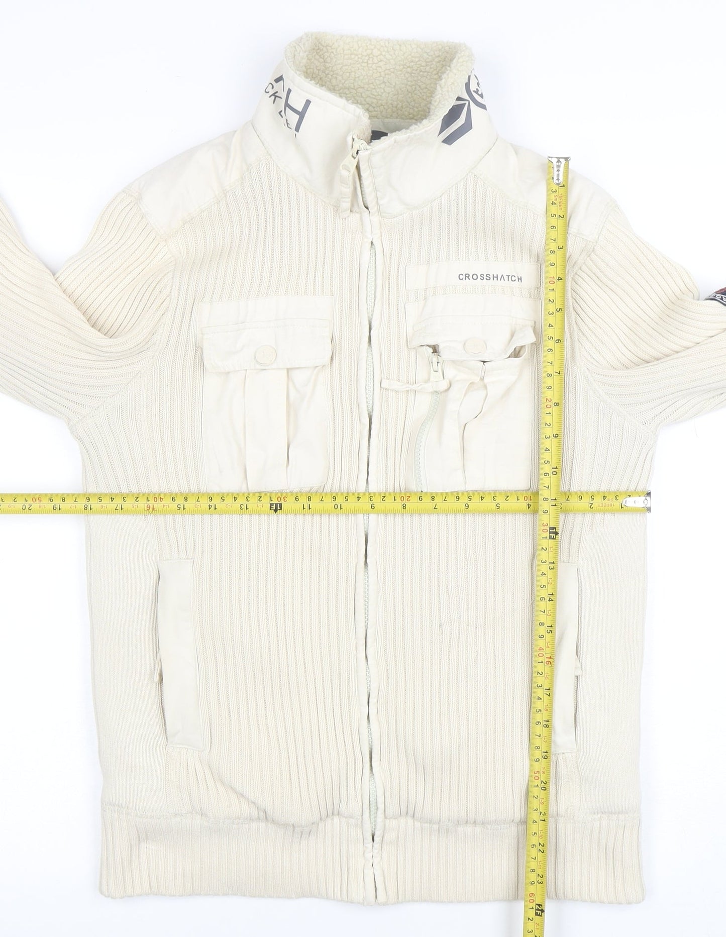 Mens UK Size M Crosshatch Beige Bomber Jacket