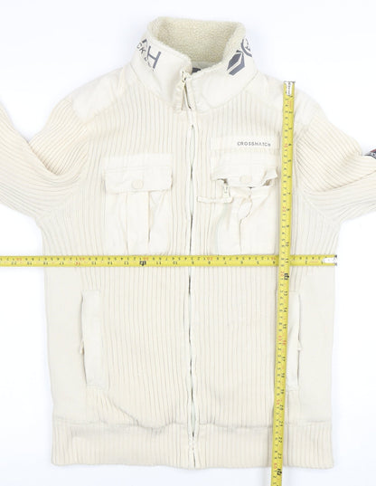 Mens UK Size M Crosshatch Beige Bomber Jacket