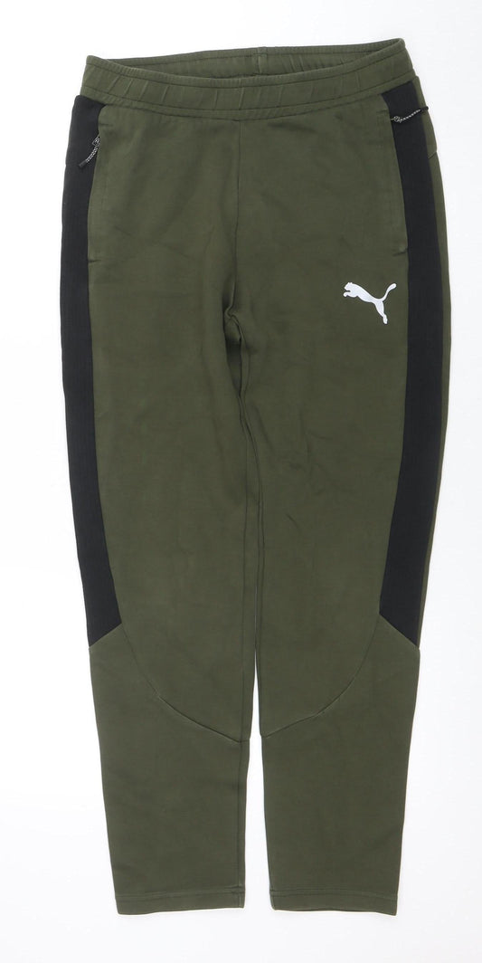 Mens UK Size M PUMA Regular Fit Jogger Green Trousers