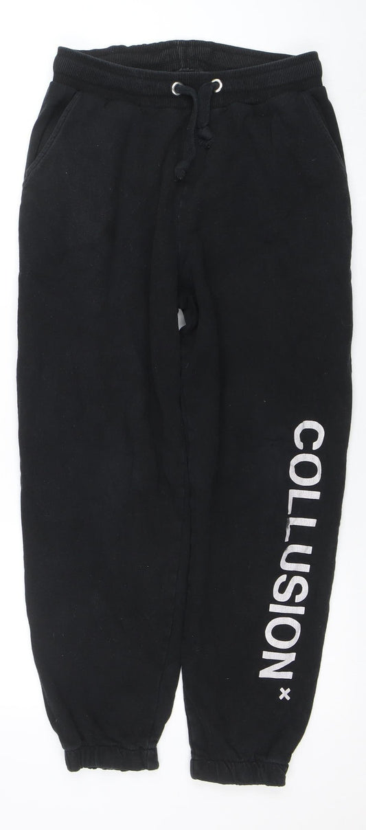 Mens UK Size S COLLUSION Relaxed Fit Jogger Black Trousers