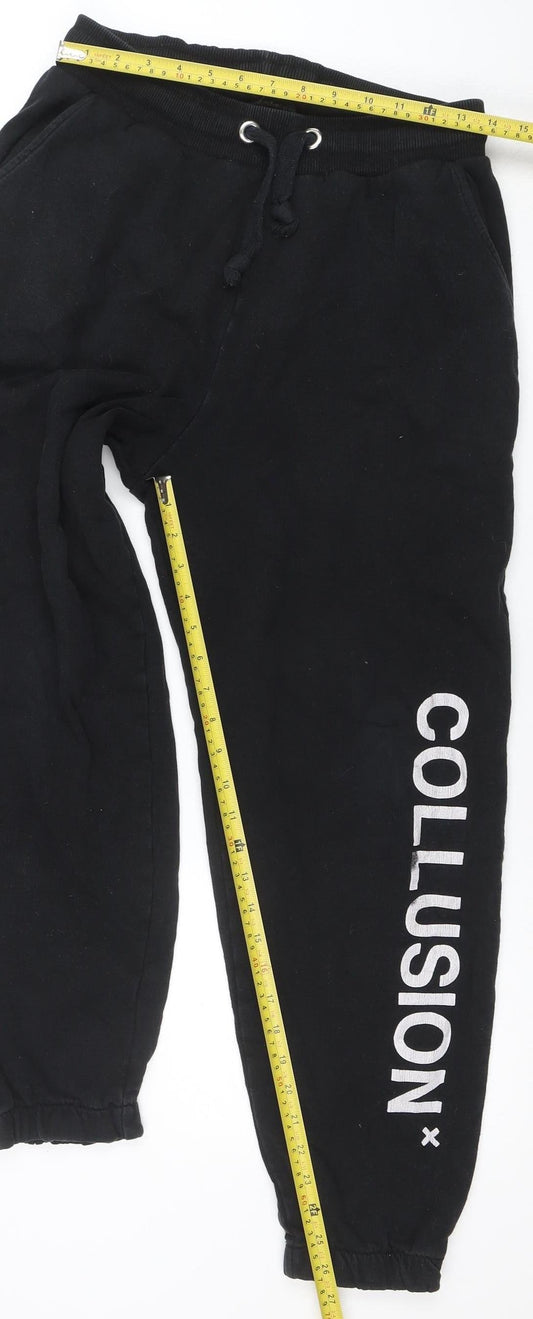 Mens UK Size S COLLUSION Relaxed Fit Jogger Black Trousers